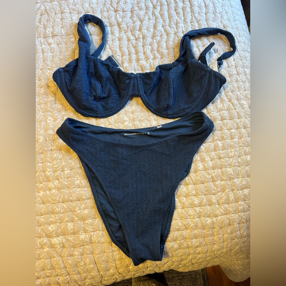 Abercrombie & Fitch Navy Textured Underwire Bikini Set